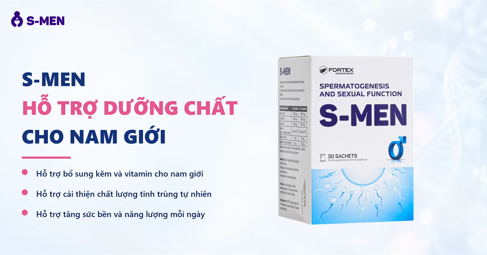 Nền sáng, vòng phân tử và chuỗi DNA mờ bên phải