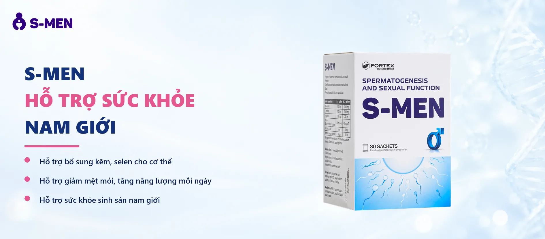 Nền sáng, chuỗi DNA và vòng phân tử mờ nhạt bên phải