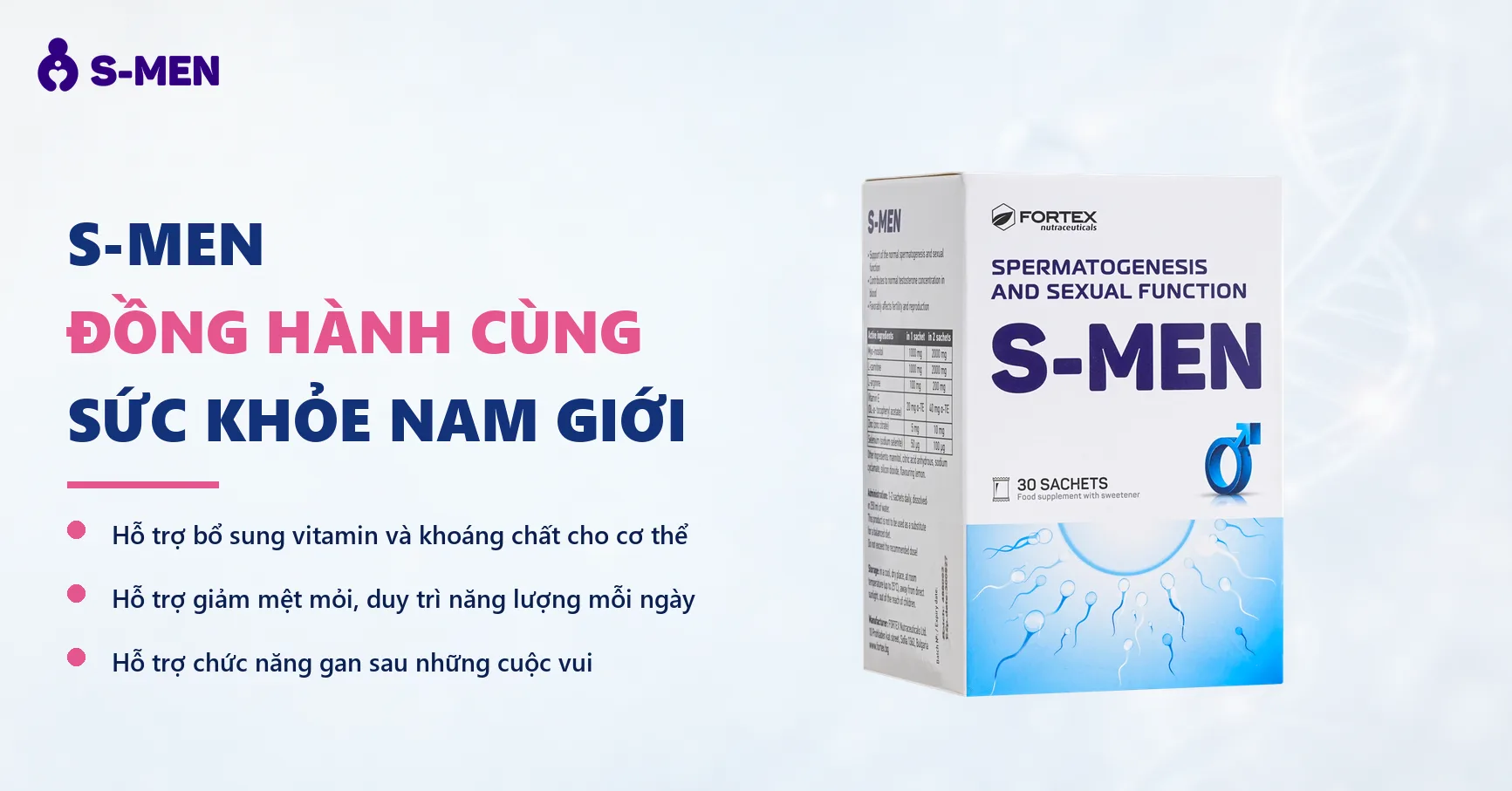 Nền sáng, chuỗi DNA và quầng năng lượng mờ bên phải