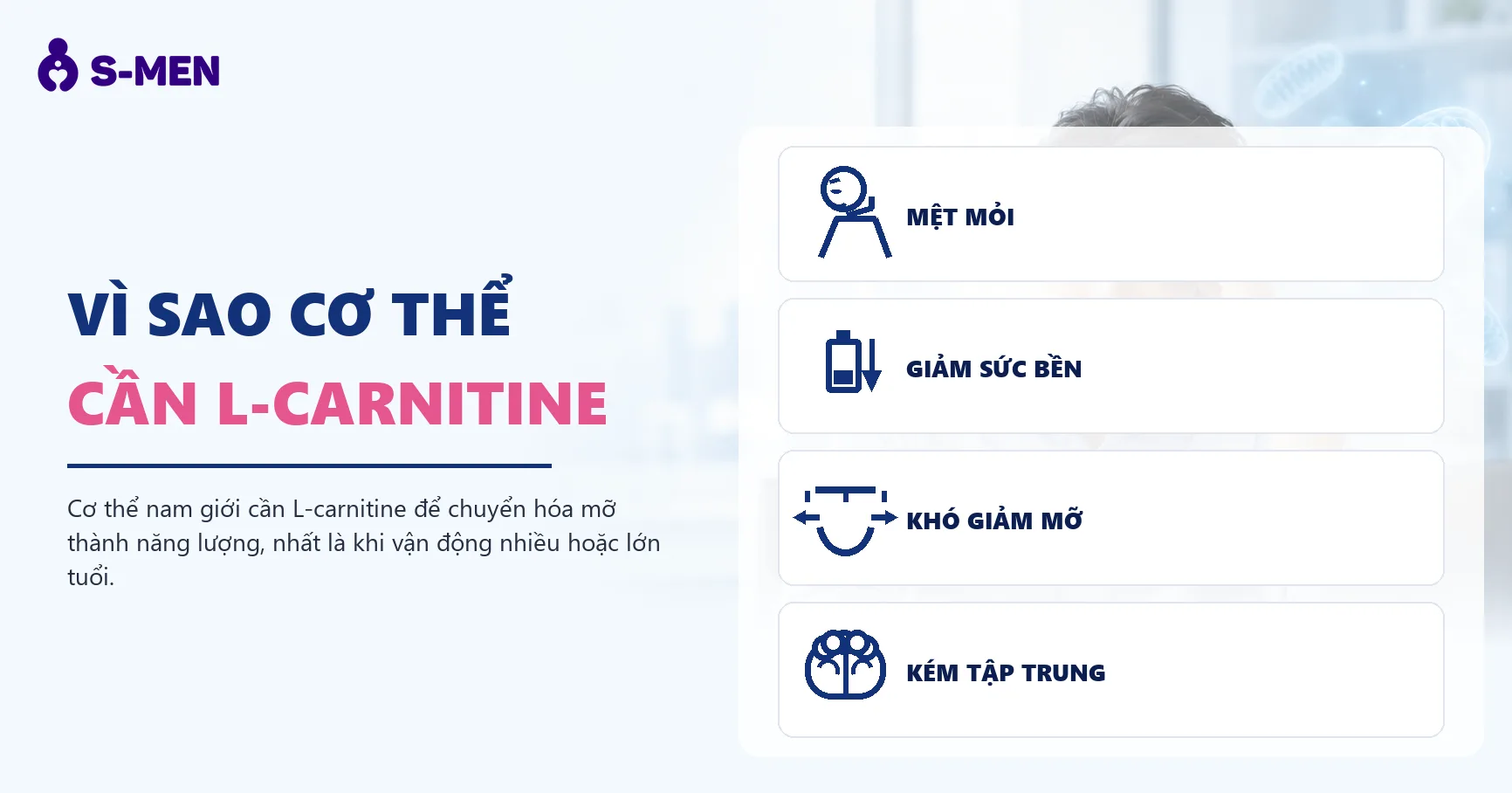 Người đàn ông mệt mỏi bên laptop, đồ họa ty thể ATP mờ phía sau