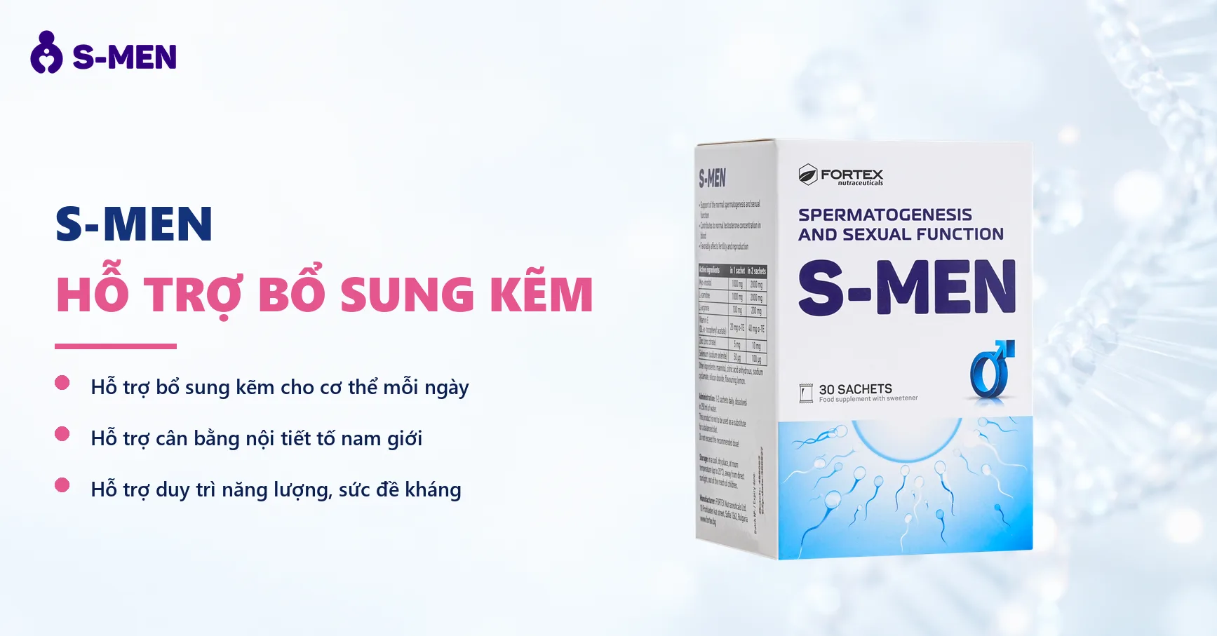 Nền sáng, vòng phân tử kẽm và chuỗi DNA mờ phía bên phải
