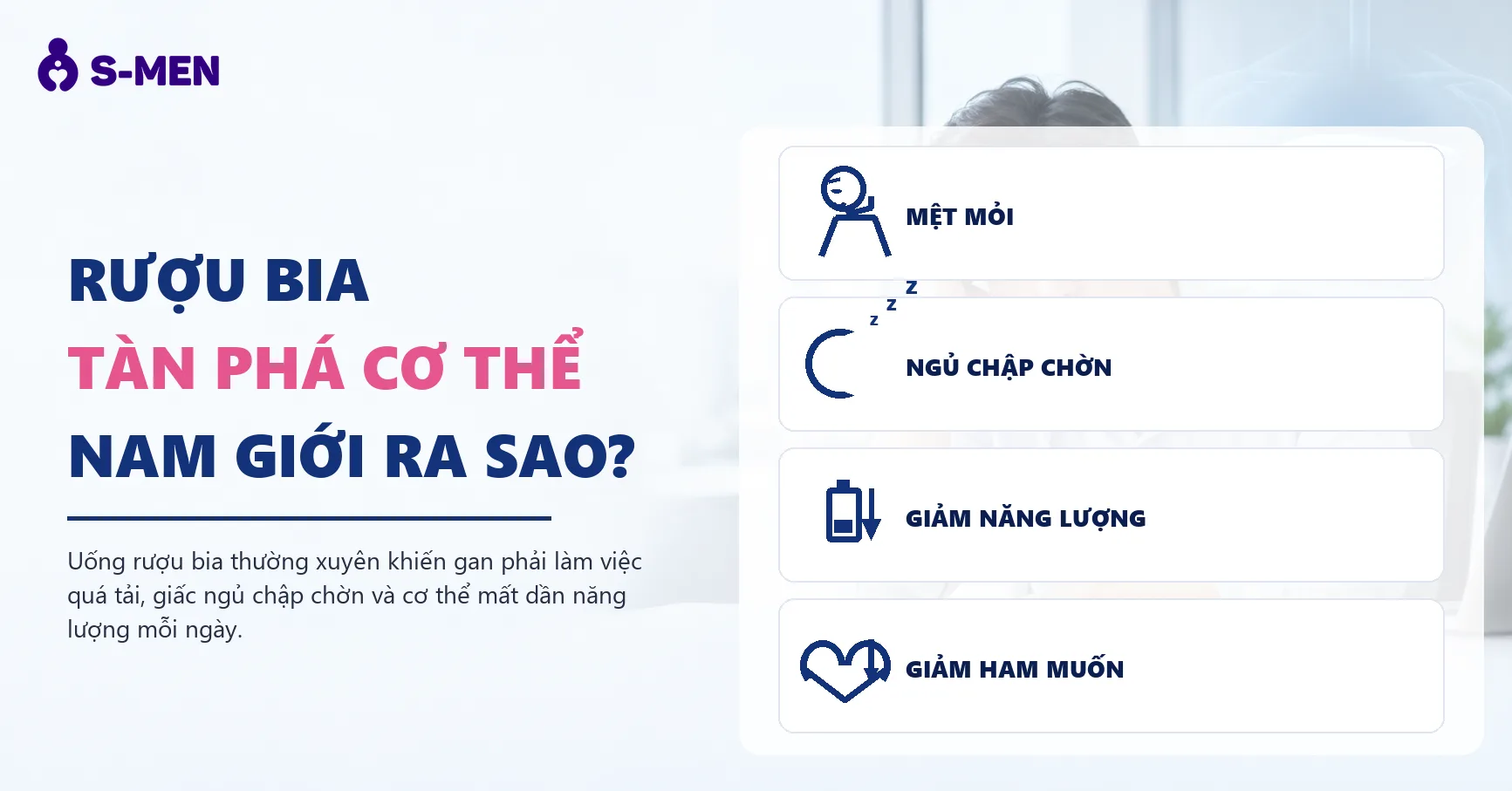 Người đàn ông mệt mỏi bên bàn làm việc, đồ họa gan mờ