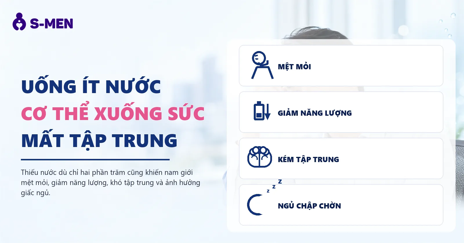 Người đàn ông mệt mỏi bên bàn làm việc, đồ hoạ giọt nước mờ