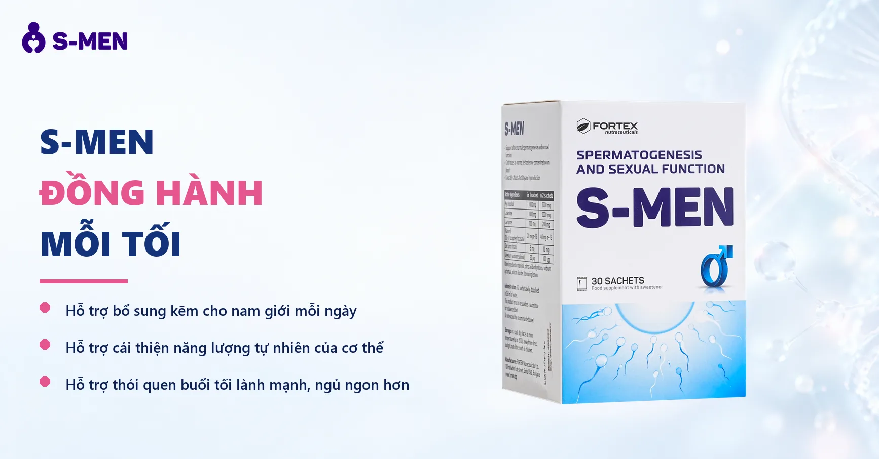 Nền sáng, chuỗi DNA và vòng phân tử mờ phía bên phải