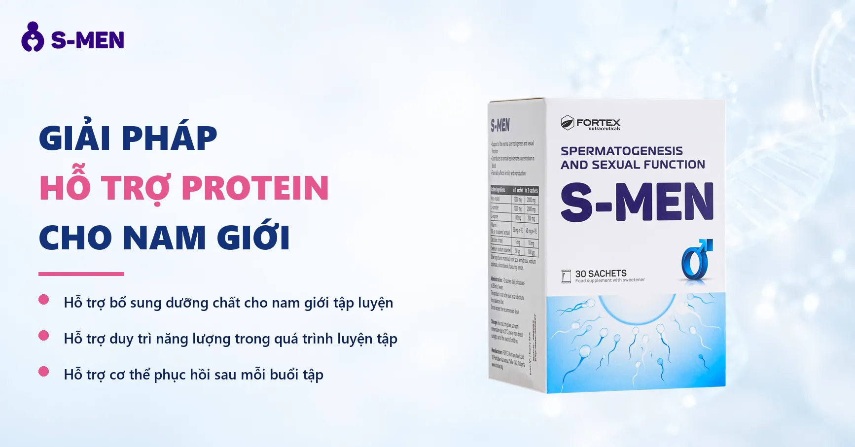 Nền sáng, vòng phân tử protein và chuỗi DNA mờ bên phải