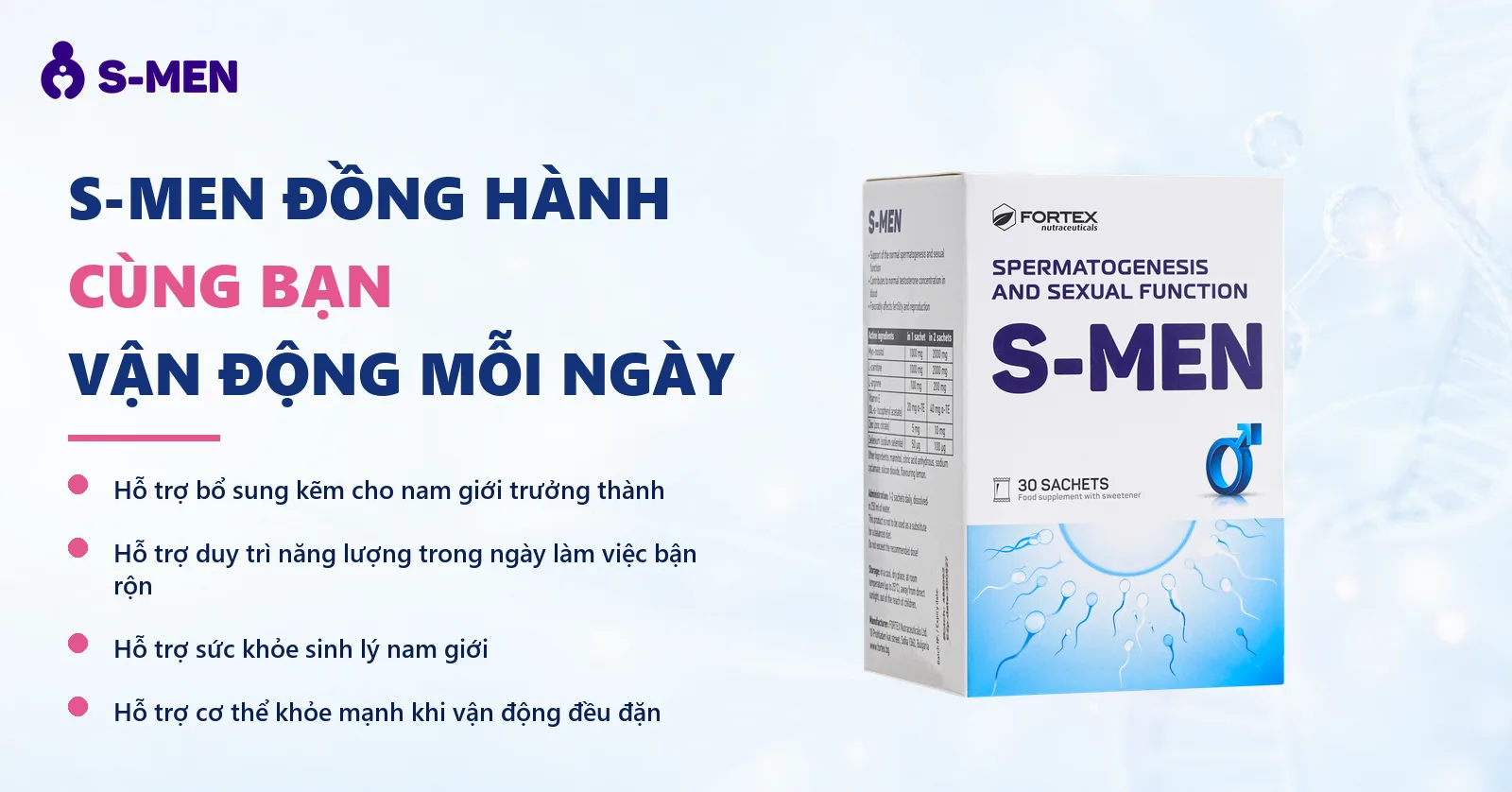 Nền sáng, vòng phân tử và chuỗi DNA mờ ở góc phải