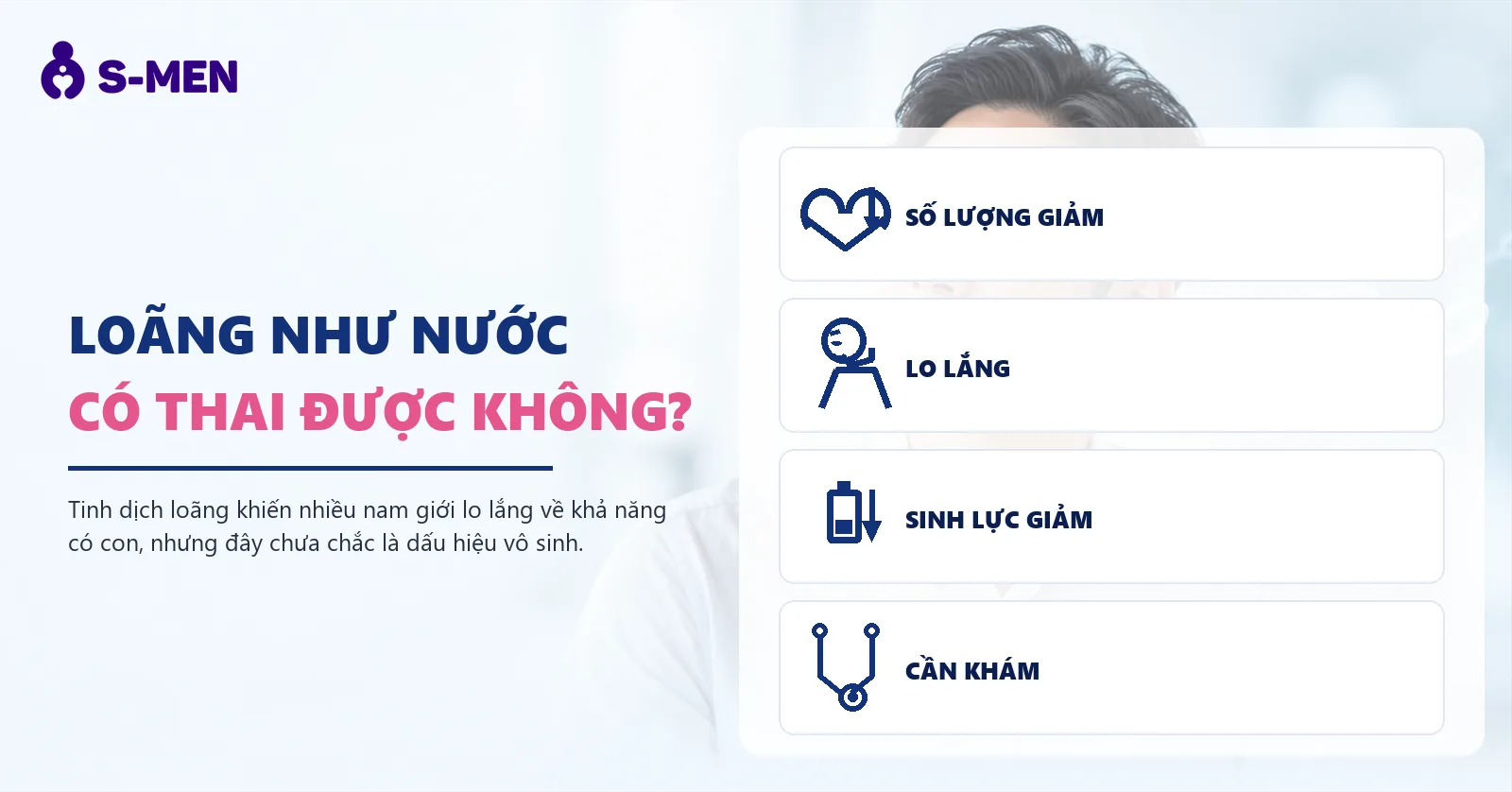 Người đàn ông trung niên trầm ngâm, đồ họa tinh trùng mờ phía sau