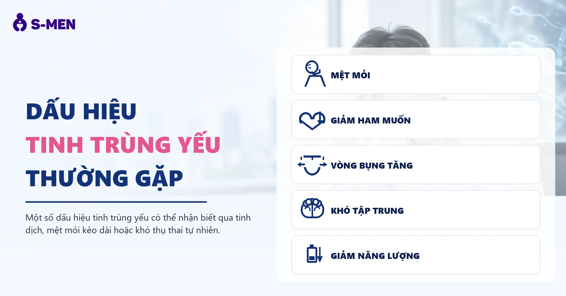 Người đàn ông mệt mỏi bên bàn làm việc, đồ họa tinh trùng mờ