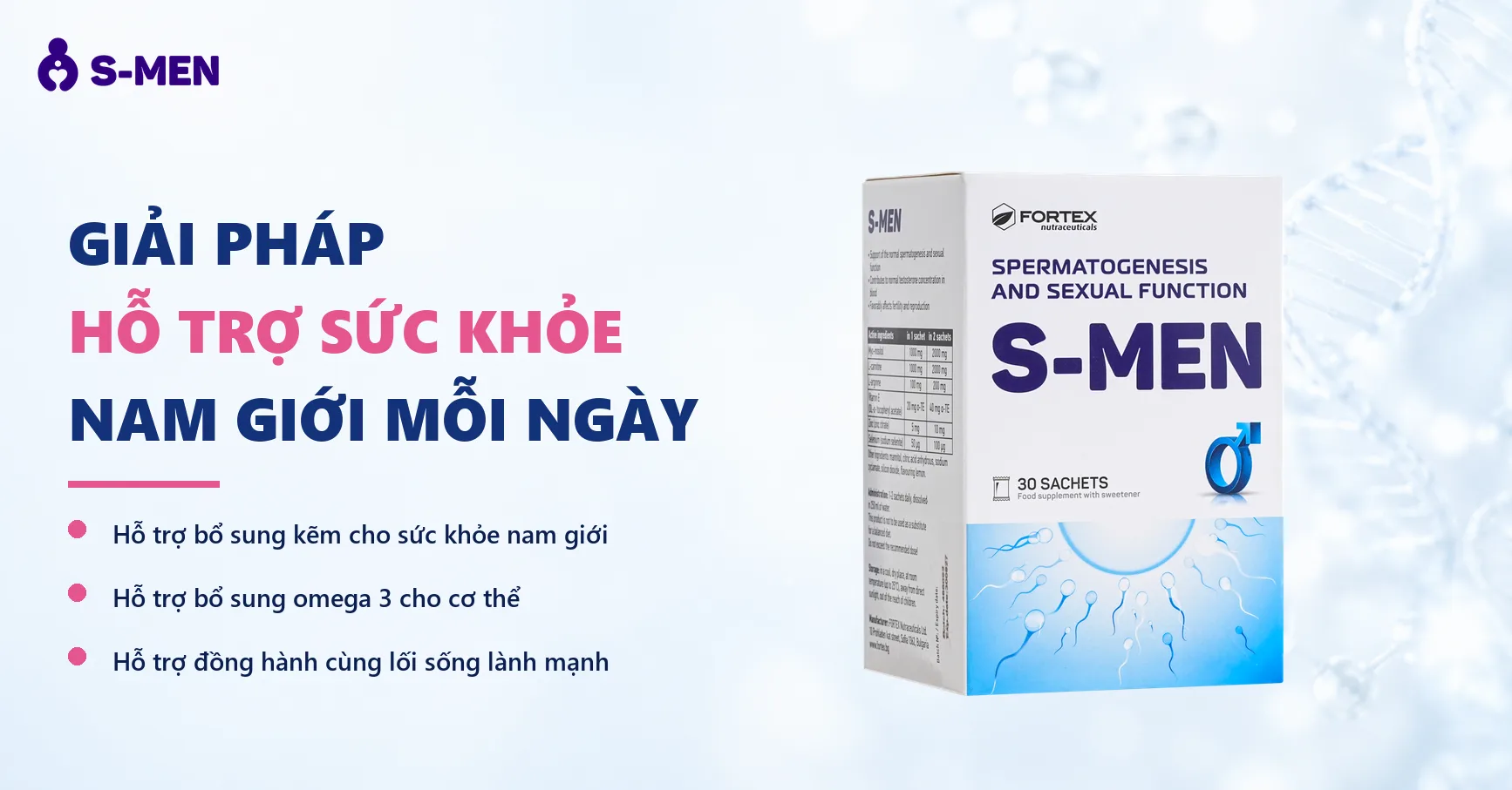 Nền sáng, vòng phân tử và chuỗi DNA mờ phía bên phải