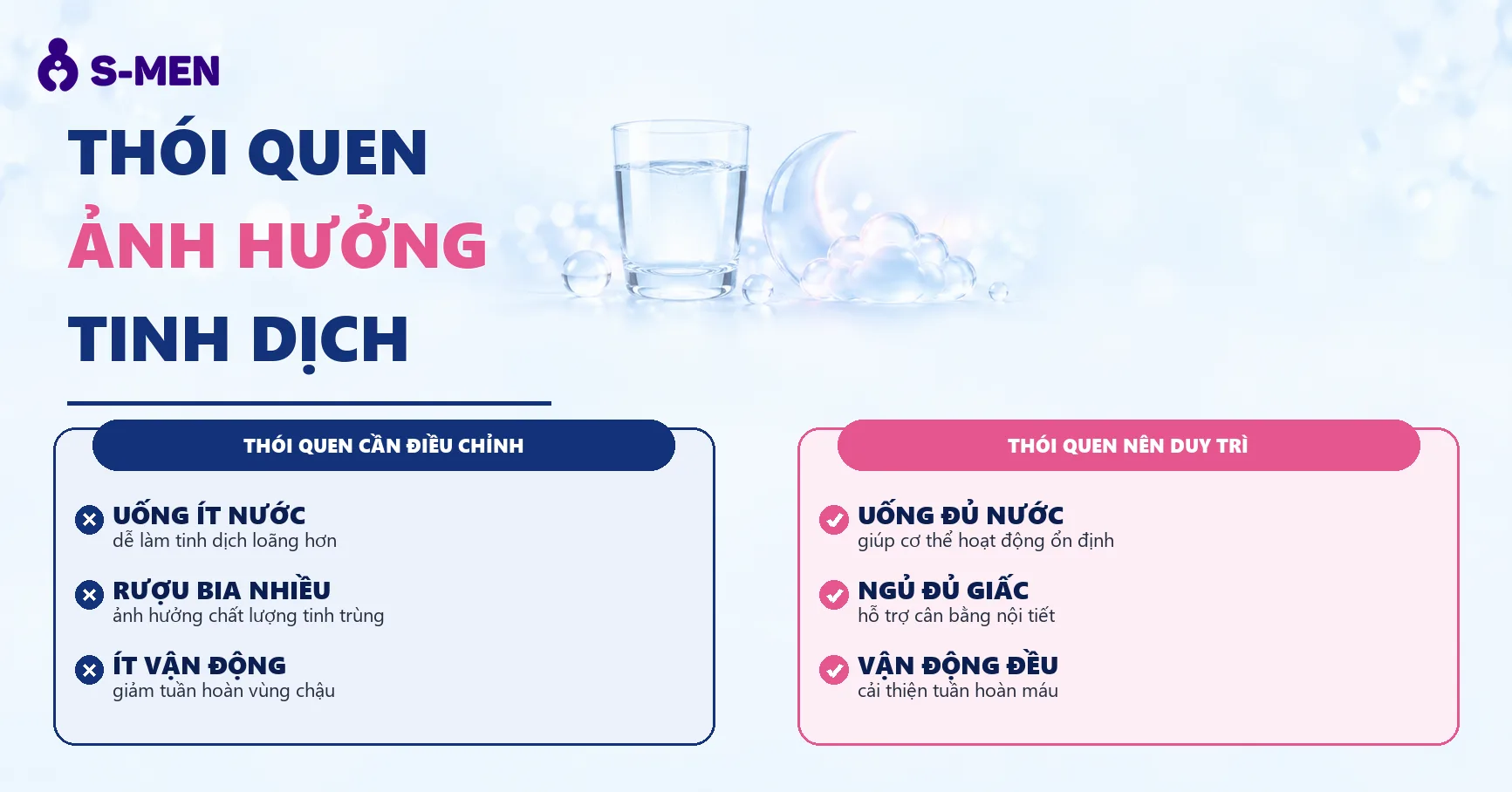 Đồ hoạ ly nước và biểu tượng giấc ngủ mờ, nền sáng tối giản